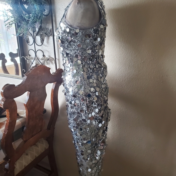 Petal & Pup Silver Sequin Midi Dress - Picture 8 of 14